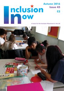Cover of Inclusion Now 45 showing a teacher helping a young girl with her teaching assistant